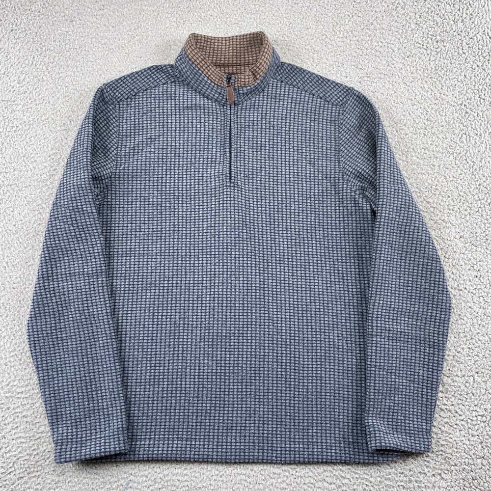 Johnston & Murphy Pullover Mens M Blue Waffle Knit 1/4 Zip Mock Neck Textured